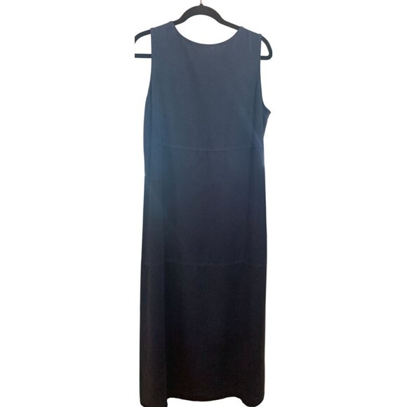 AKS Petite L Sleeveless Navy Tencel Boho Minimalist Maxi Dress With Side Button - Picture 2 of 11